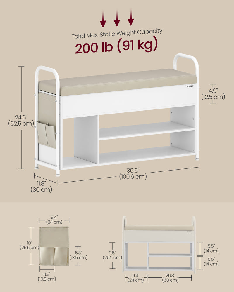 Wooden Shoe Storage Bench with Hidden Compartment and Cushioned Seat by Vasagle