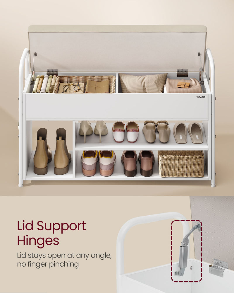 Wooden Shoe Storage Bench with Hidden Compartment and Cushioned Seat by Vasagle