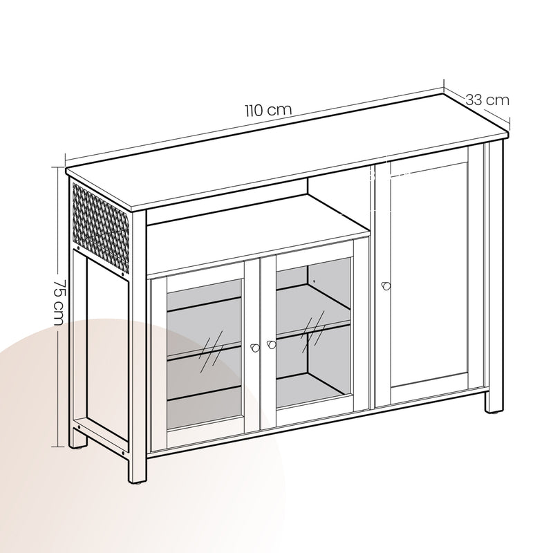 Sideboard Storage Cabinet with 3 Doors Ideal for Dining Room or Hallway by Vasagle