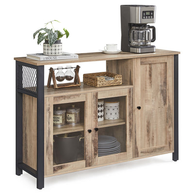 Sideboard Kitchen Cabinet - Rustic Style Black Metal Frame - 110 x 33 x 75cm VASAGLE