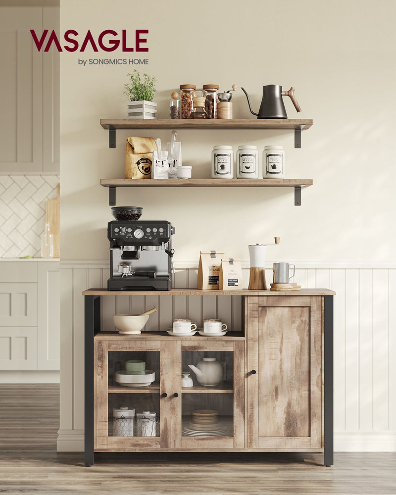Sideboard Kitchen Cabinet - Rustic Style Black Metal Frame - 110 x 33 x 75cm VASAGLE