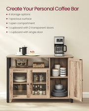Sideboard Kitchen Cabinet - Rustic Style Black Metal Frame - 110 x 33 x 75cm VASAGLE