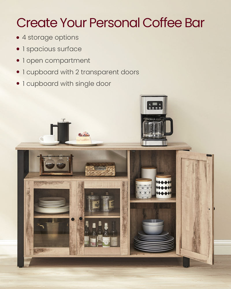 Sideboard Kitchen Cabinet - Rustic Style Black Metal Frame - 110 x 33 x 75cm VASAGLE