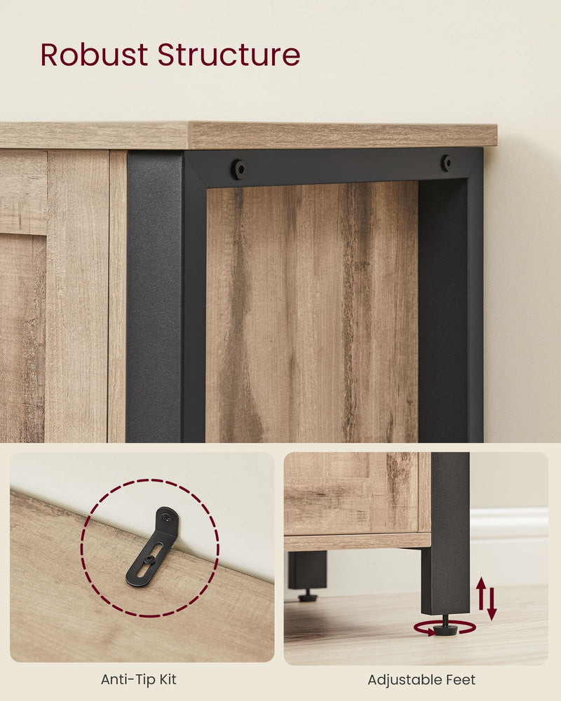 Sideboard Kitchen Cabinet - Rustic Style Black Metal Frame - 110 x 33 x 75cm VASAGLE