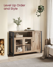 Sideboard Kitchen Cabinet - Rustic Style Black Metal Frame - 110 x 33 x 75cm VASAGLE