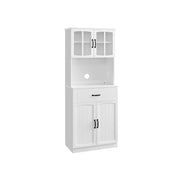 Freestanding White Kitchen Cabinet with Glass Doors and Adjustable Shelves by Vasagle