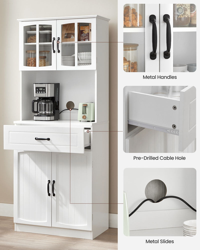 Freestanding White Kitchen Cabinet with Glass Doors and Adjustable Shelves by Vasagle