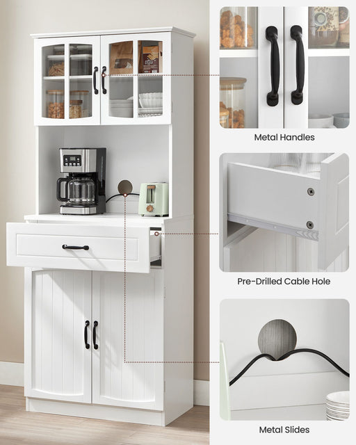Freestanding White Kitchen Cabinet with Glass Doors and Adjustable Shelves by Vasagle