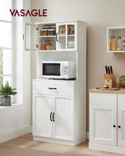 Freestanding White Kitchen Cabinet with Glass Doors and Adjustable Shelves by Vasagle