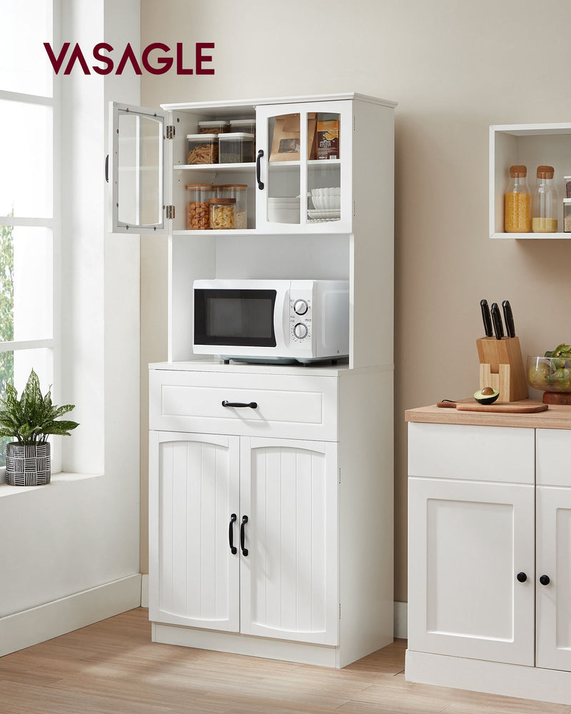 Freestanding White Kitchen Cabinet with Glass Doors and Adjustable Shelves by Vasagle
