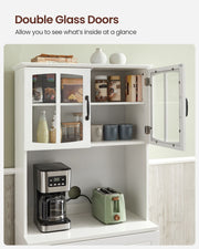 Freestanding White Kitchen Cabinet with Glass Doors and Adjustable Shelves by Vasagle