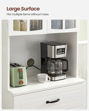 Freestanding White Kitchen Cabinet with Glass Doors and Adjustable Shelves by Vasagle