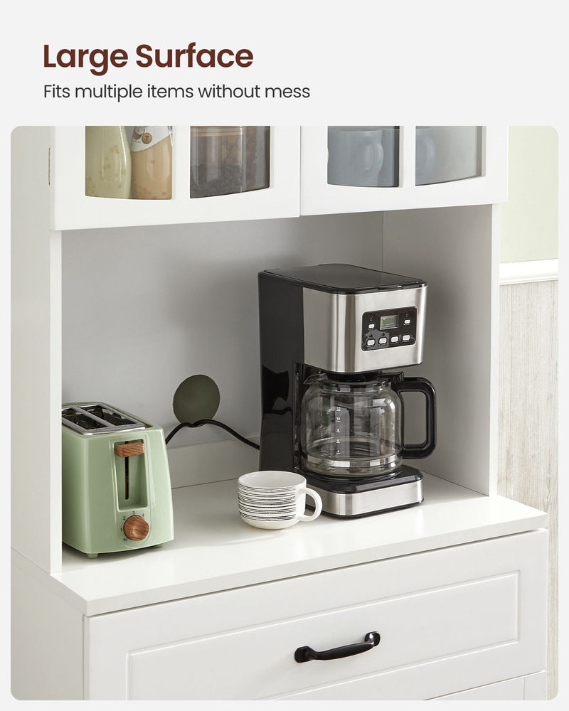 Freestanding White Kitchen Cabinet with Glass Doors and Adjustable Shelves by Vasagle