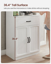 Freestanding White Kitchen Cabinet with Glass Doors and Adjustable Shelves by Vasagle