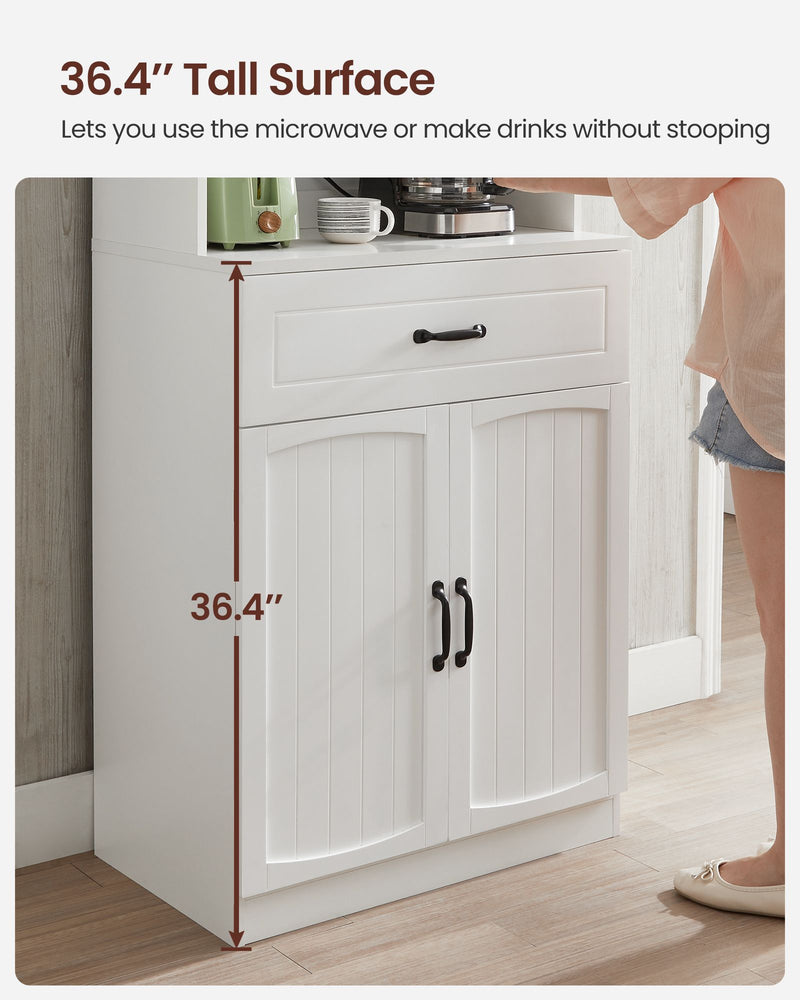 Freestanding White Kitchen Cabinet with Glass Doors and Adjustable Shelves by Vasagle