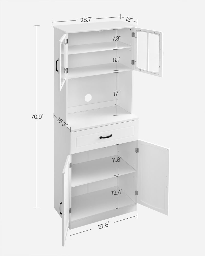 Freestanding White Kitchen Cabinet with Glass Doors and Adjustable Shelves by Vasagle