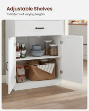 Freestanding White Kitchen Cabinet with Glass Doors and Adjustable Shelves by Vasagle