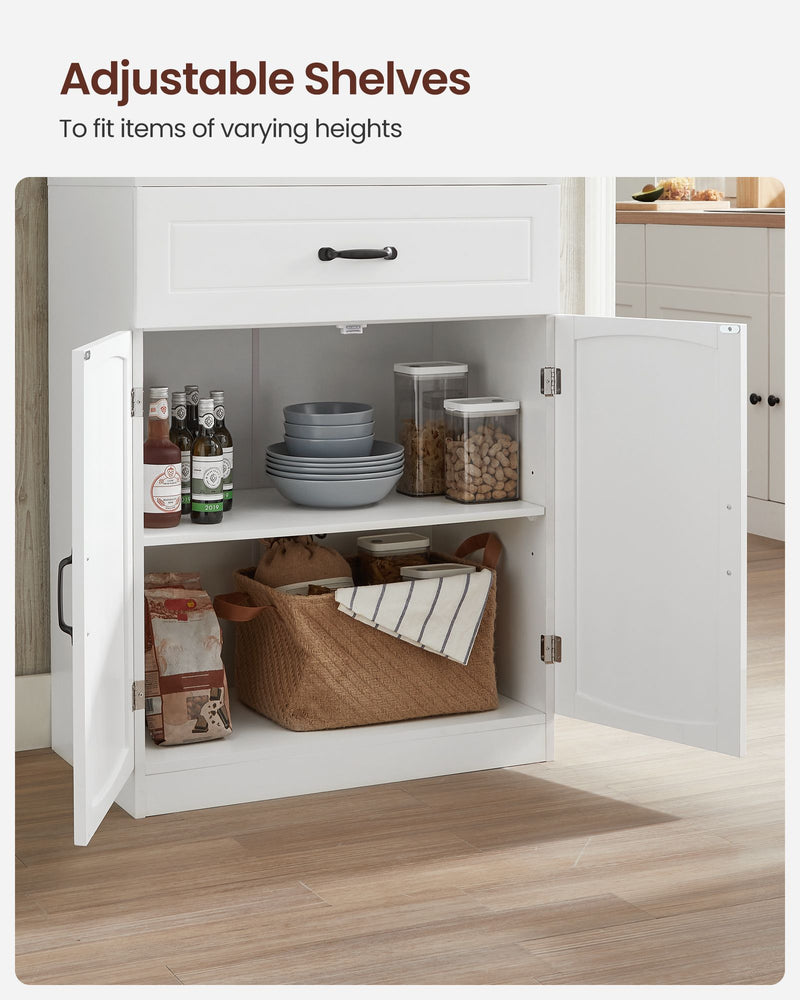 Freestanding White Kitchen Cabinet with Glass Doors and Adjustable Shelves by Vasagle