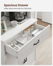 Freestanding White Kitchen Cabinet with Glass Doors and Adjustable Shelves by Vasagle