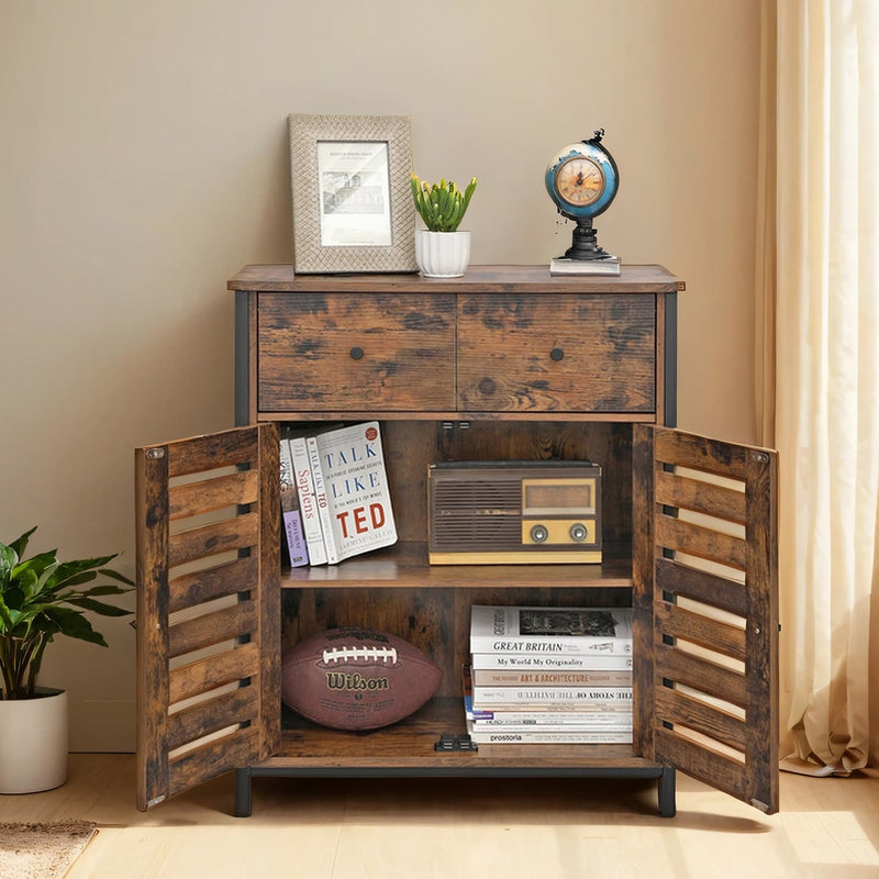 Brown Kitchen Storage Cabinet with Drawer and Louvered Doors for Home by Vasagle