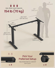Electric Standing Desk Frame with Adjustable Height and Memory Settings by Vasagle