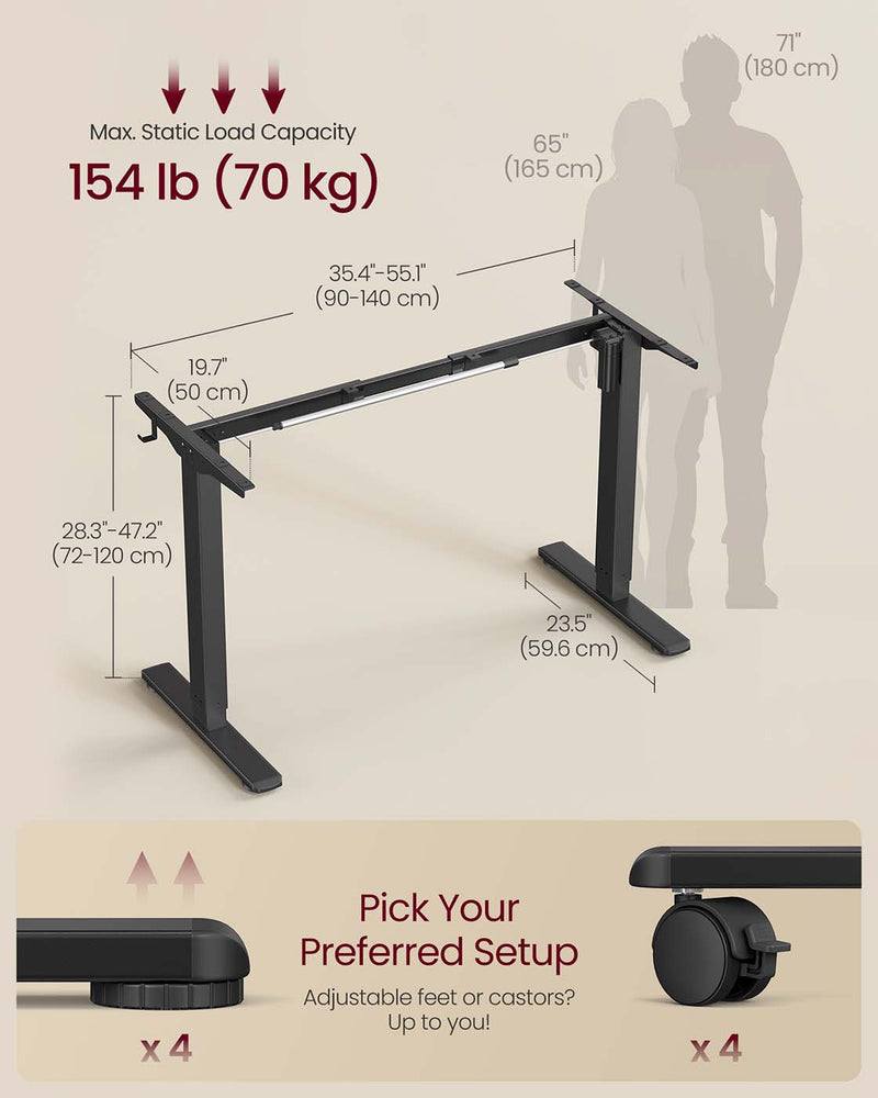 Electric Standing Desk Frame with Adjustable Height and Memory Settings by Vasagle
