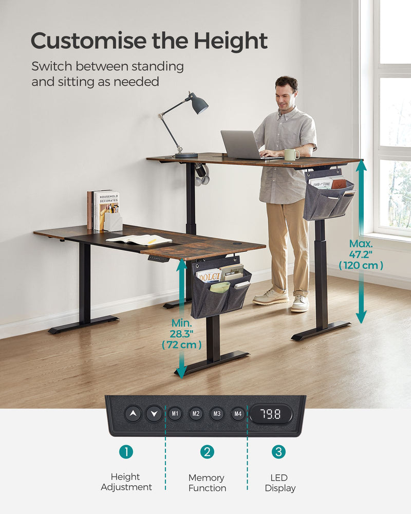 Height Adjustable Electric Standing Desk with 4 Preset Heights Rustic Brown by Songmics