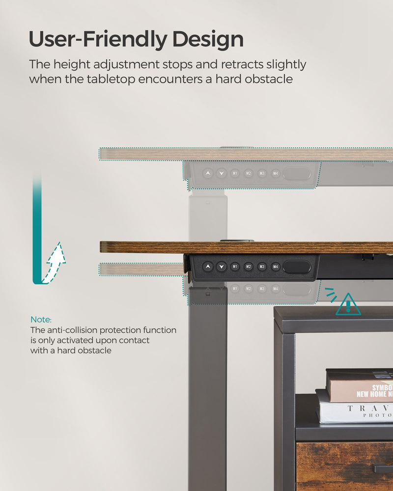 Height Adjustable Electric Standing Desk with 4 Preset Heights Rustic Brown by Songmics