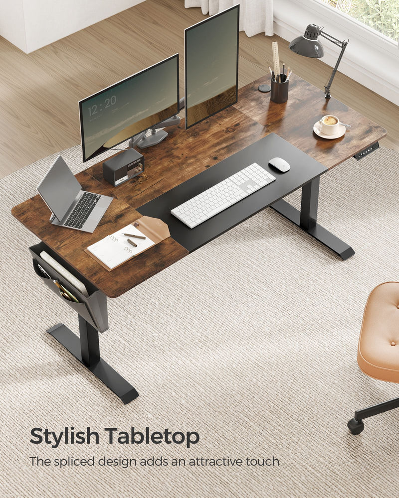 Height Adjustable Electric Standing Desk with 4 Preset Heights Rustic Brown by Songmics