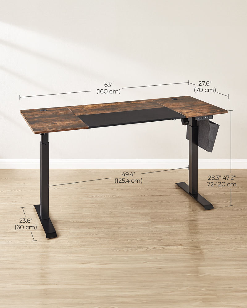 Height Adjustable Electric Standing Desk with 4 Preset Heights Rustic Brown by Songmics