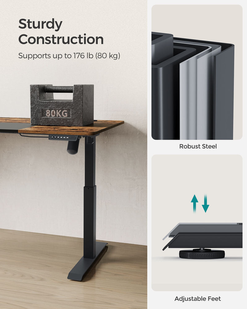 Height Adjustable Electric Standing Desk with 4 Preset Heights Rustic Brown by Songmics