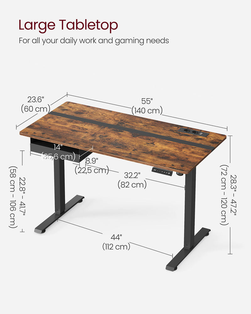 Electric Height Adjustable Standing Desk 140 x 60 cm Ergonomic Workstation by Vasagle