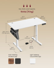 Height Adjustable Office Desk 120 x 60 cm Sit Stand Workstation in White by Vasagle