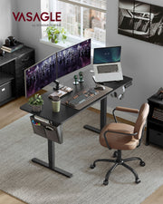 Rustic Brown 140x60cm Height Adjustable Standing Desk with Spacious Worktop and Steel Frame by Vasagle