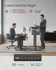 Rustic Brown 140x60cm Height Adjustable Standing Desk with Spacious Worktop and Steel Frame by Vasagle