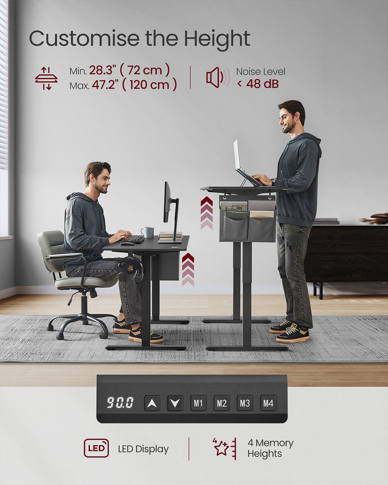 Rustic Brown 140x60cm Height Adjustable Standing Desk with Spacious Worktop and Steel Frame by Vasagle