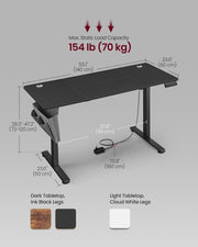 Rustic Brown 140x60cm Height Adjustable Standing Desk with Spacious Worktop and Steel Frame by Vasagle