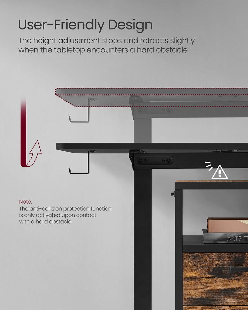 Rustic Brown 140x60cm Height Adjustable Standing Desk with Spacious Worktop and Steel Frame by Vasagle