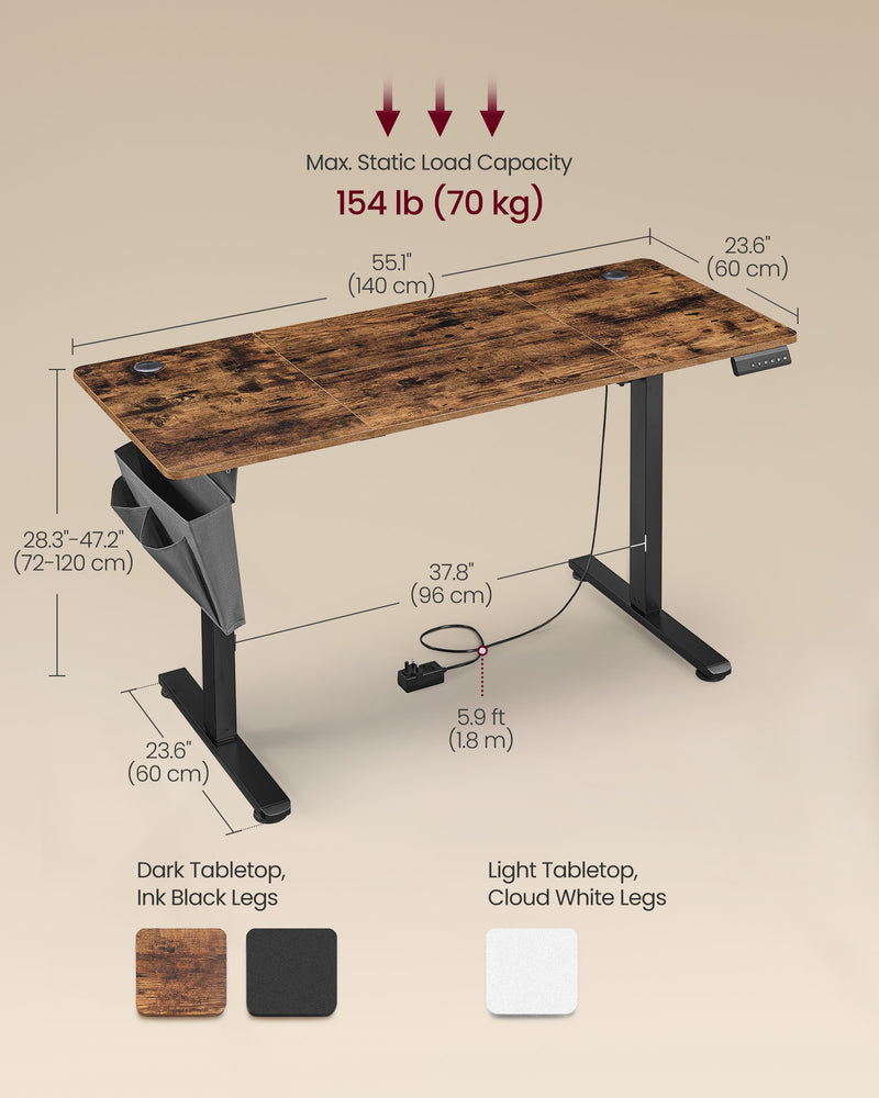 Height Adjustable Standing Desk 140 x 60 cm Ergonomic Sit Stand Workstation by Vasagle