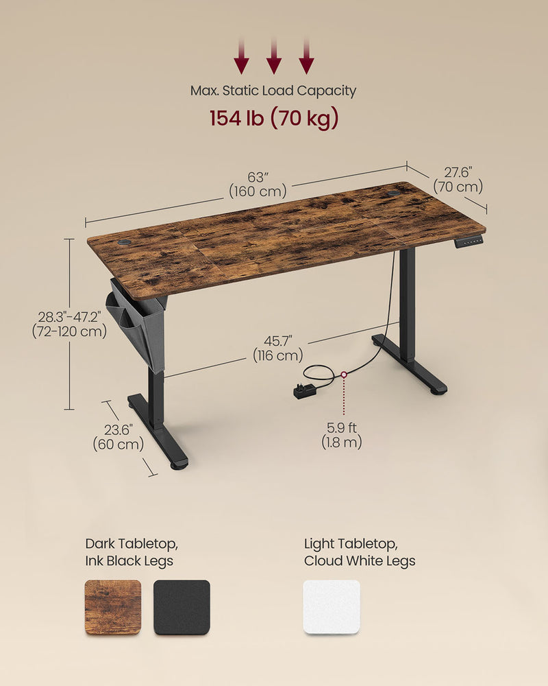 Electric Height Adjustable Desk with 4 Memory Presets 70 x 160 cm Sit Stand by Vasagle
