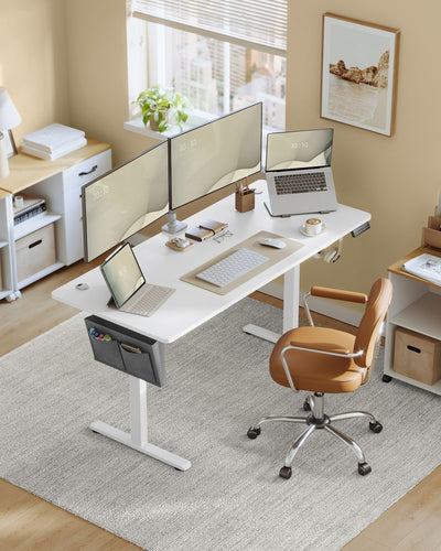 70x160 cm White Electric Height Adjustable Desk with 4 Memory Settings by Vasagle
