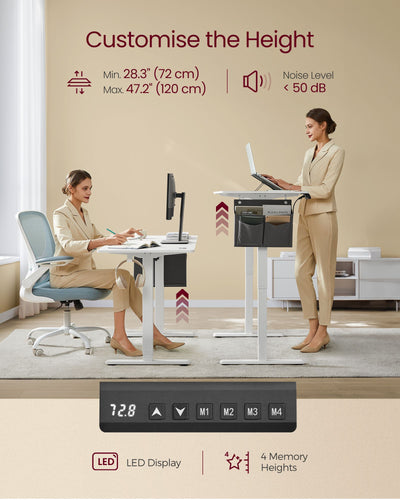 70x160 cm White Electric Height Adjustable Desk with 4 Memory Settings by Vasagle