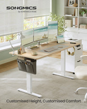 160x70cm Electric Height Adjustable Desk for Home Office with 4 Memory Settings , White & Oak VASAGLE