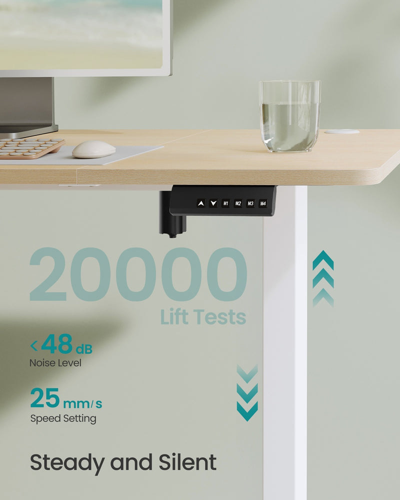 160x70cm Electric Height Adjustable Desk for Home Office with 4 Memory Settings , White & Oak VASAGLE
