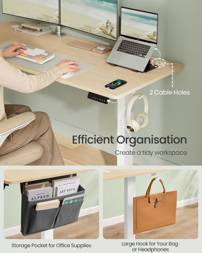 160x70cm Electric Height Adjustable Desk for Home Office with 4 Memory Settings , White & Oak VASAGLE