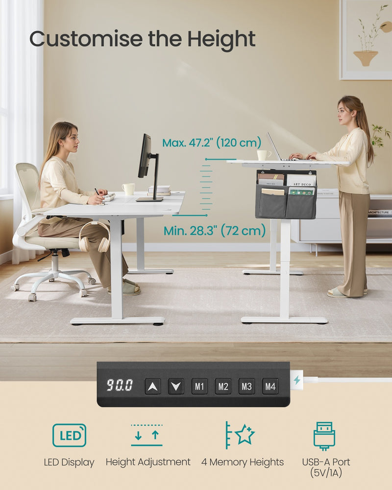 180x80 White Electric Height Adjustable Standing Office Desk with 4 Memory Presets for Home Office by Vasagle