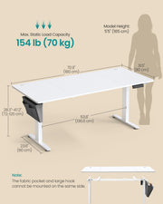180x80 White Electric Height Adjustable Standing Office Desk with 4 Memory Presets for Home Office by Vasagle