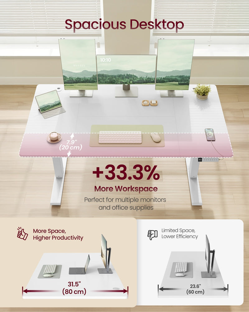 Electric Height Adjustable Standing Desk with USB C Port and Cable Tray Matte White by Vasagle VASAGLE