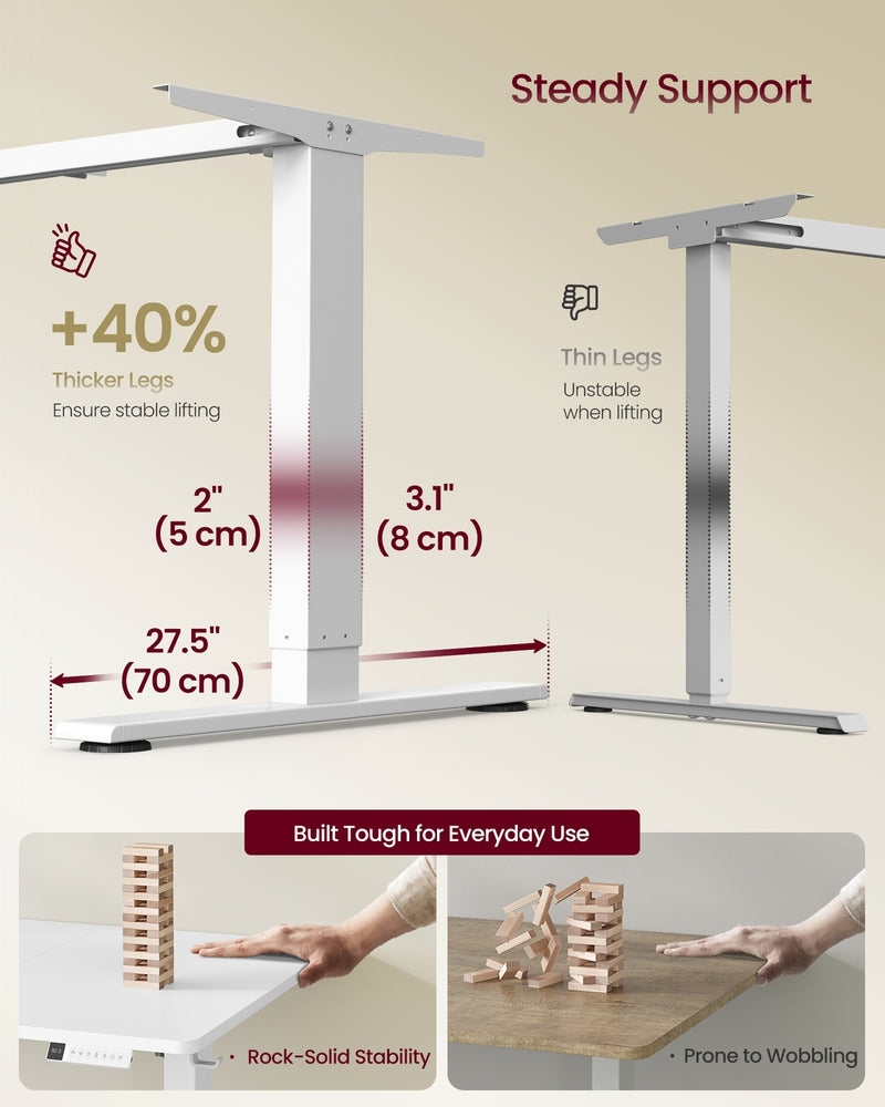 Electric Height Adjustable Standing Desk with USB C Port and Cable Tray Matte White by Vasagle VASAGLE