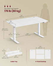 Electric Height Adjustable Standing Desk with USB C Port and Cable Tray Matte White by Vasagle VASAGLE